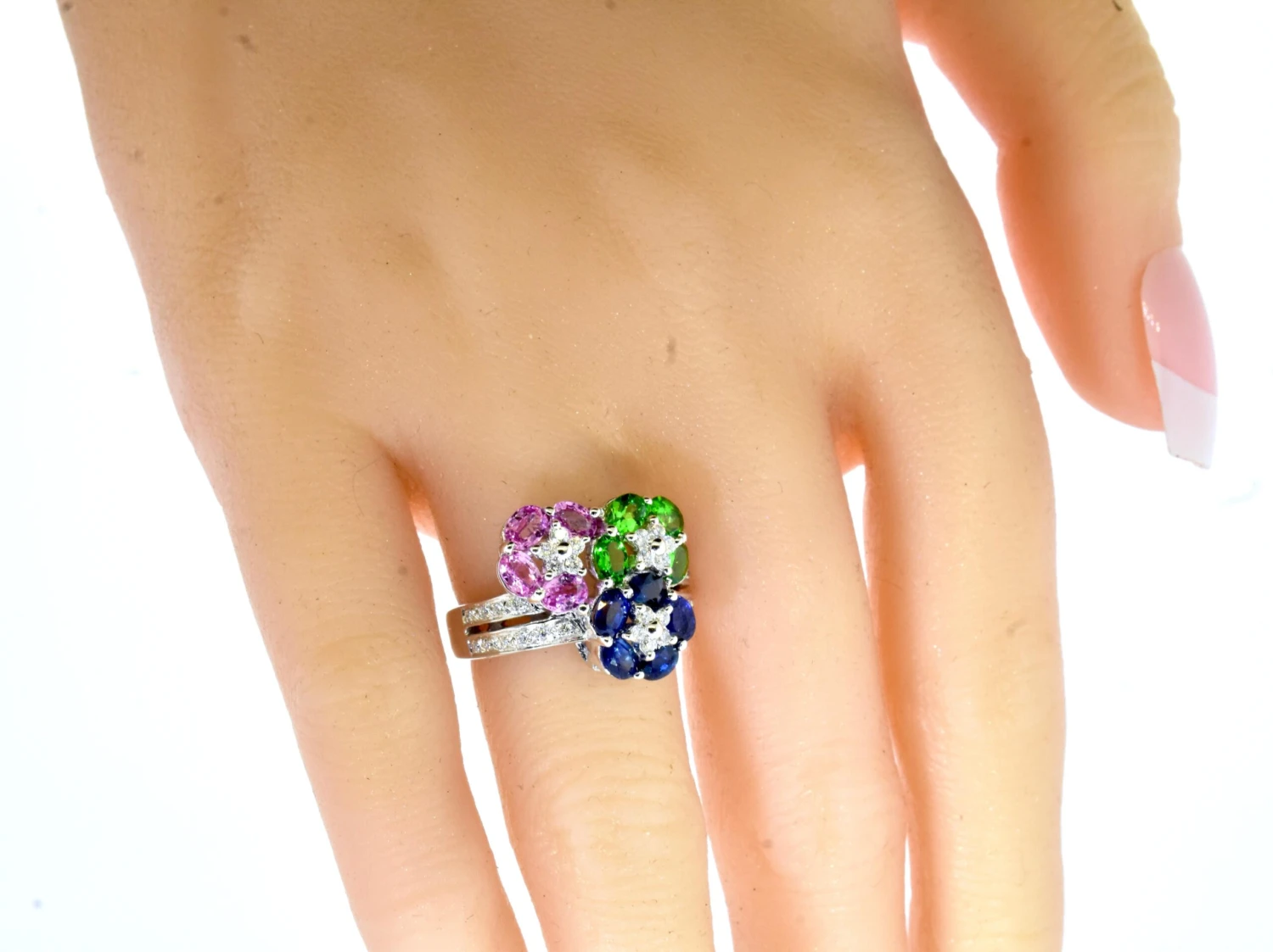Blue And Pink Sapphire, Tsavorite And Diamond Fine White Gold Ring By LeVian 8 Blue And Pink Sapphire, Tsavorite And Diamond Fine White Gold Ring By LeVian – Image 6