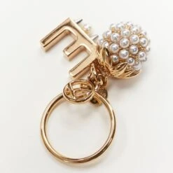 FENDI Gold Tone E Alphabet Pearl Spike Embellished Berry Charm Ring -Mode Bijouterie Magasin 4 master 59
