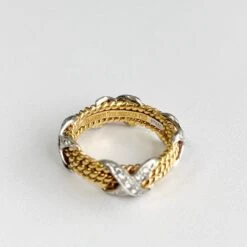 Tiffany & Co. Tiffany & Co Platinum & 18k Yellow Gold Diamond X Ring -Mode Bijouterie Magasin 4 master 8