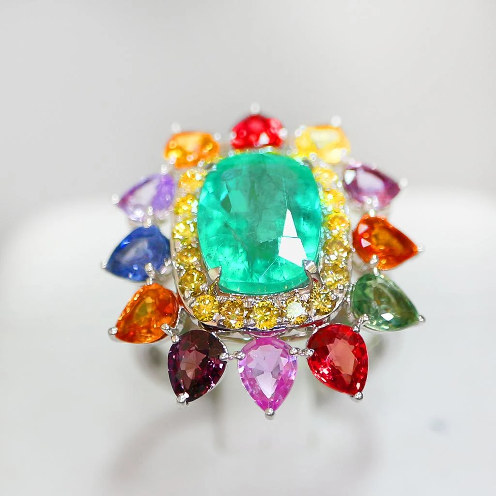 *Sales* IGI 18k 8.70 Ctw Emerald &Sapphires Antique Art Deco Engagement Ring 7 *Sales* IGI 18k 8.70 Ctw Emerald &Sapphires Antique Art Deco Engagement Ring – Image 5