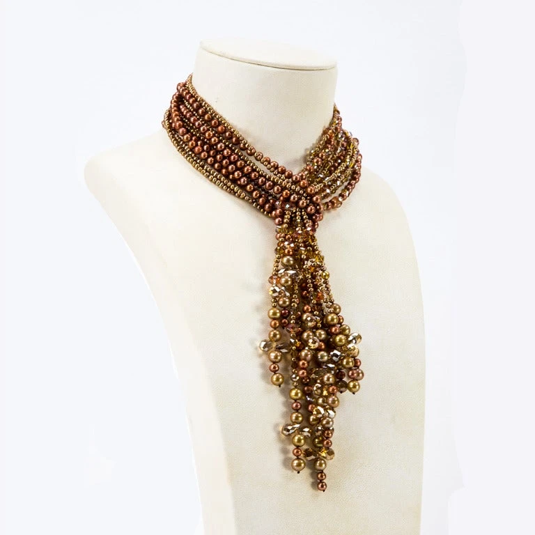 Unknown Golden Bronze Pearls And Crystal Multi-Strand Necklace 4 Unknown Golden Bronze Pearls And Crystal Multi-Strand Necklace – Image 2