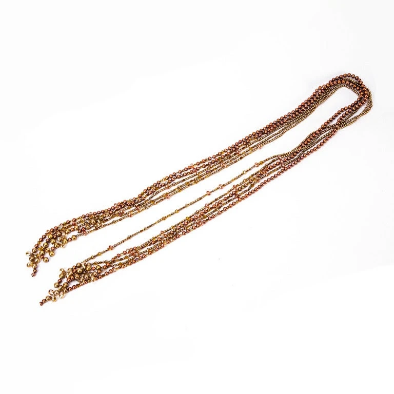 Unknown Golden Bronze Pearls And Crystal Multi-Strand Necklace 6 Unknown Golden Bronze Pearls And Crystal Multi-Strand Necklace – Image 4