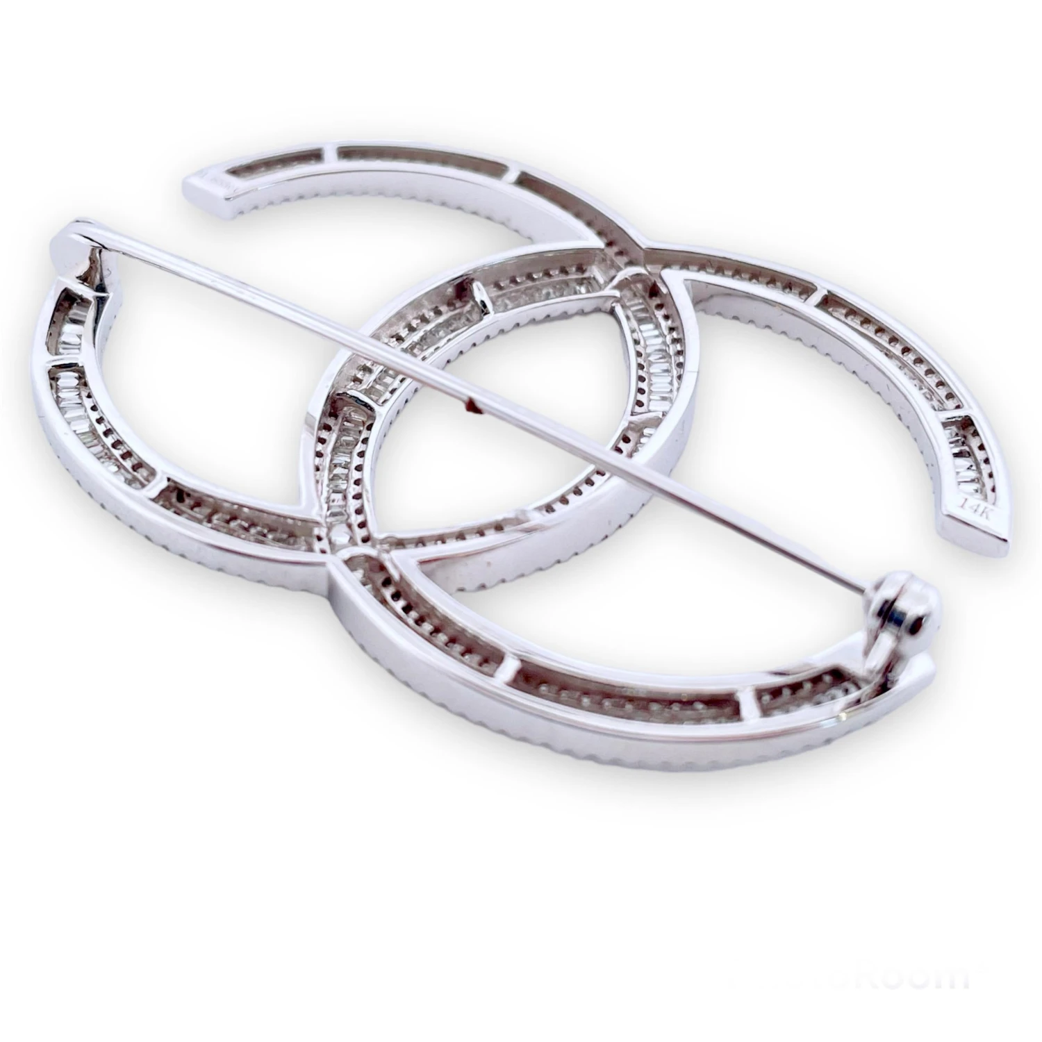 Luxurious 14k White Gold Double CC Diamond Brooch 4 Luxurious 14k White Gold Double CC Diamond Brooch – Image 2