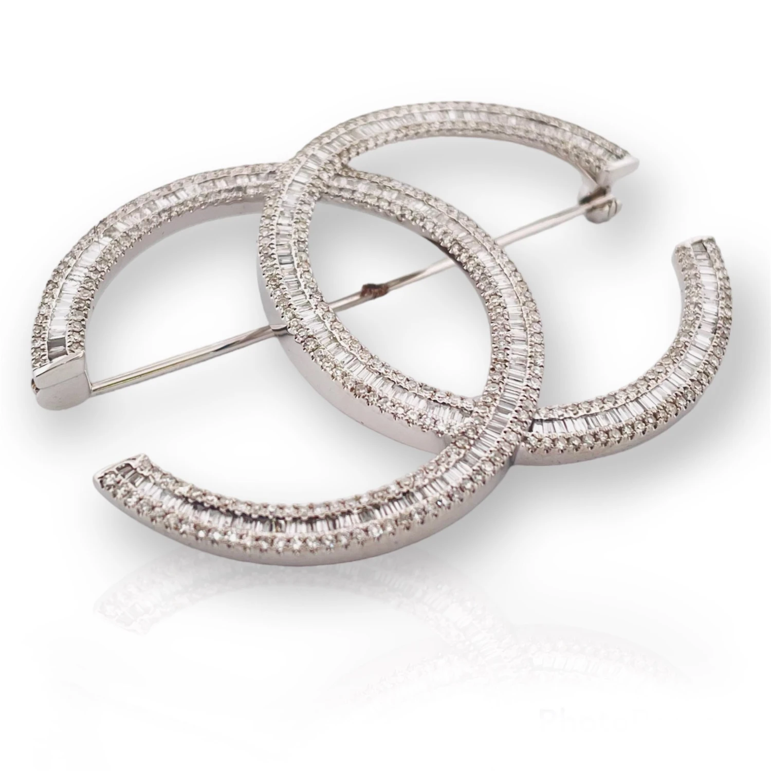 Luxurious 14k White Gold Double CC Diamond Brooch 5 Luxurious 14k White Gold Double CC Diamond Brooch – Image 3