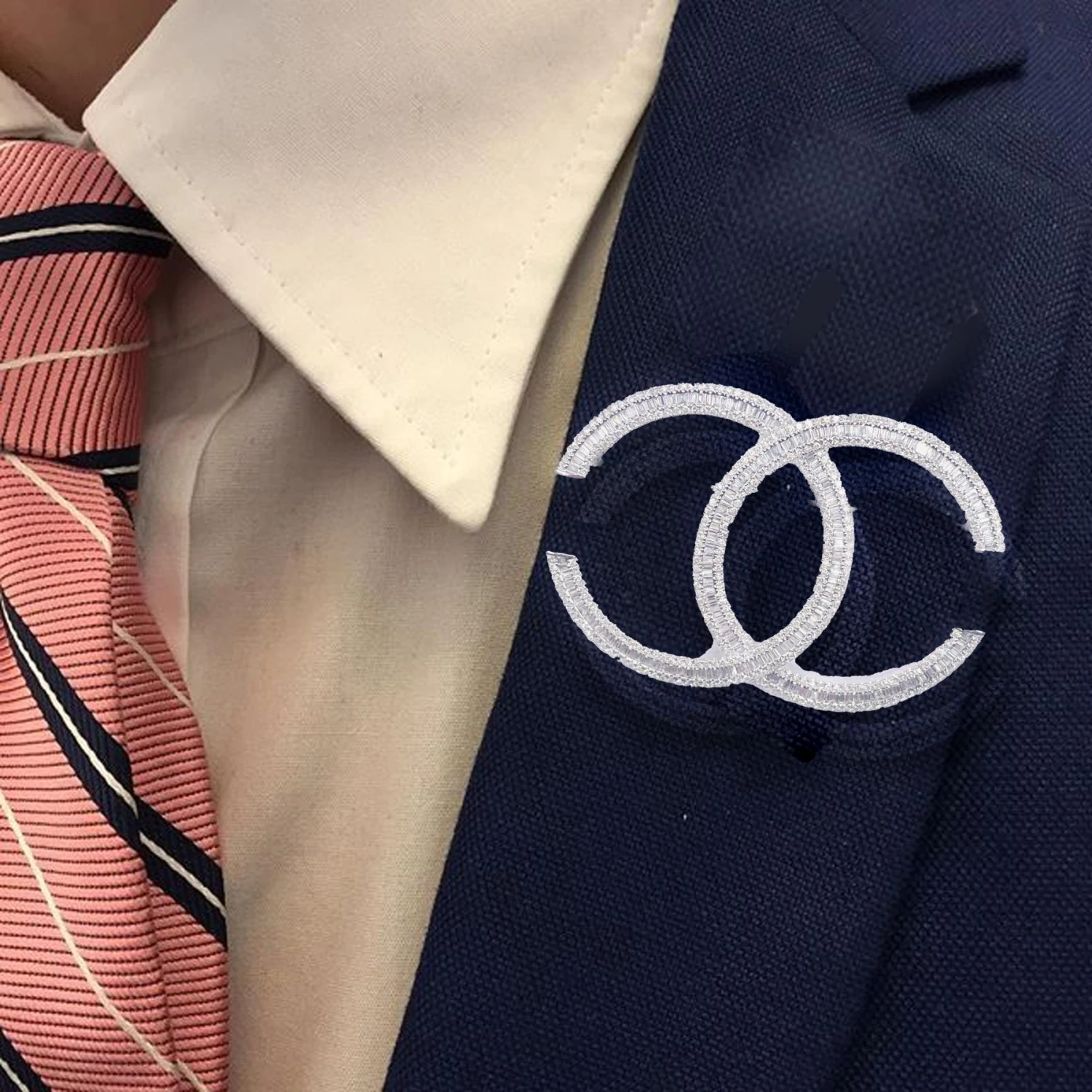 Luxurious 14k White Gold Double CC Diamond Brooch 9 Luxurious 14k White Gold Double CC Diamond Brooch – Image 7