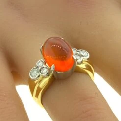 Unknown 4.32 Carat Gem Fire Opal Diamond Platinum & Gold Ring -Mode Bijouterie Magasin 56 master