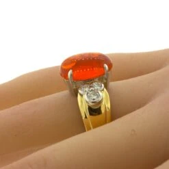 Unknown 4.32 Carat Gem Fire Opal Diamond Platinum & Gold Ring -Mode Bijouterie Magasin 57 master