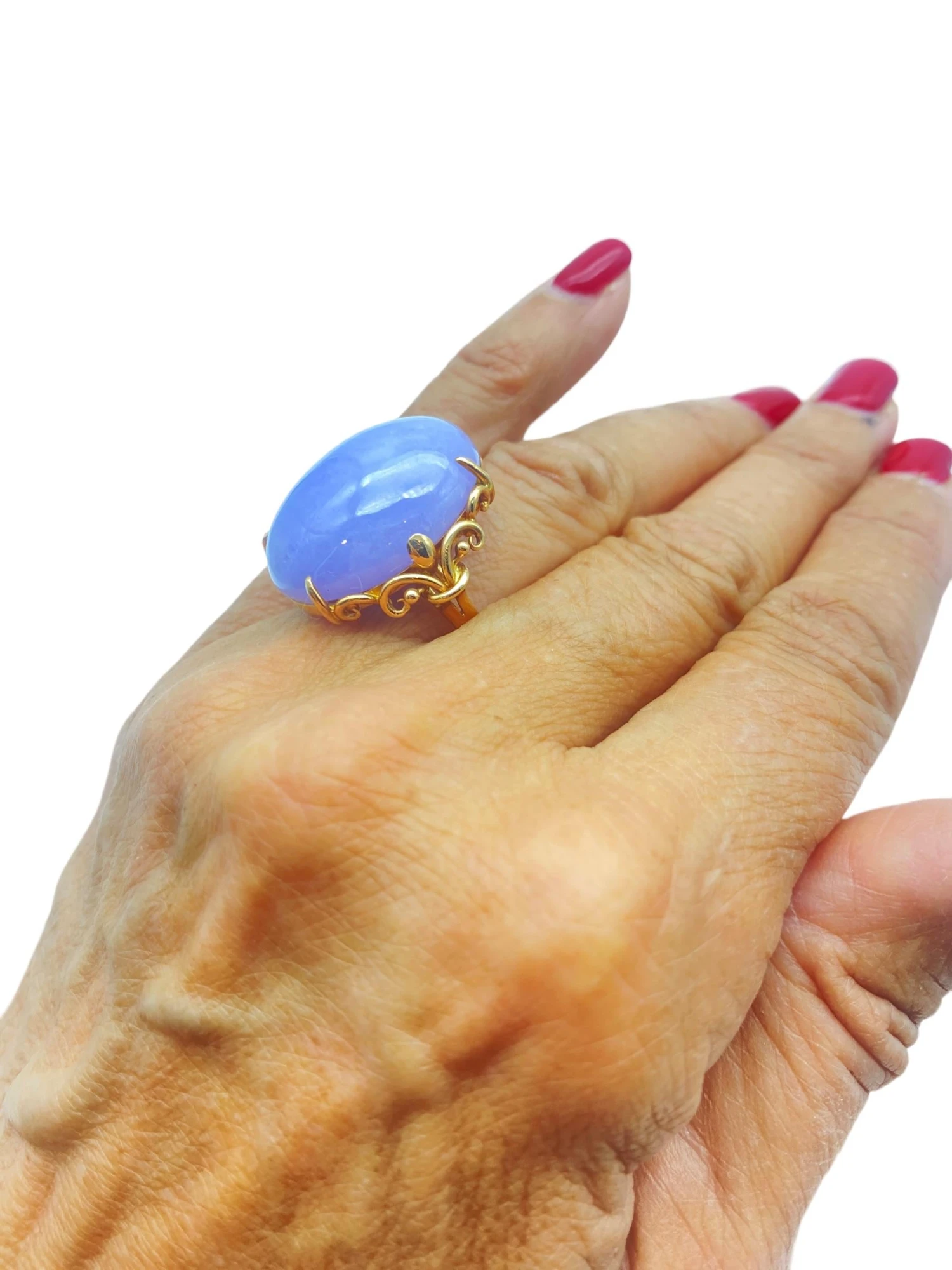 Unknown 14k Lavender Jade Natural Filigree Yellow Gold Ring 10 Unknown 14k Lavender Jade Natural Filigree Yellow Gold Ring – Image 8