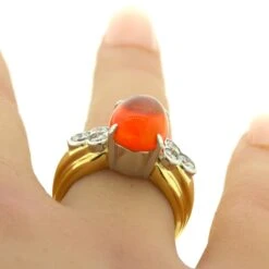 Unknown 4.32 Carat Gem Fire Opal Diamond Platinum & Gold Ring -Mode Bijouterie Magasin 59 master