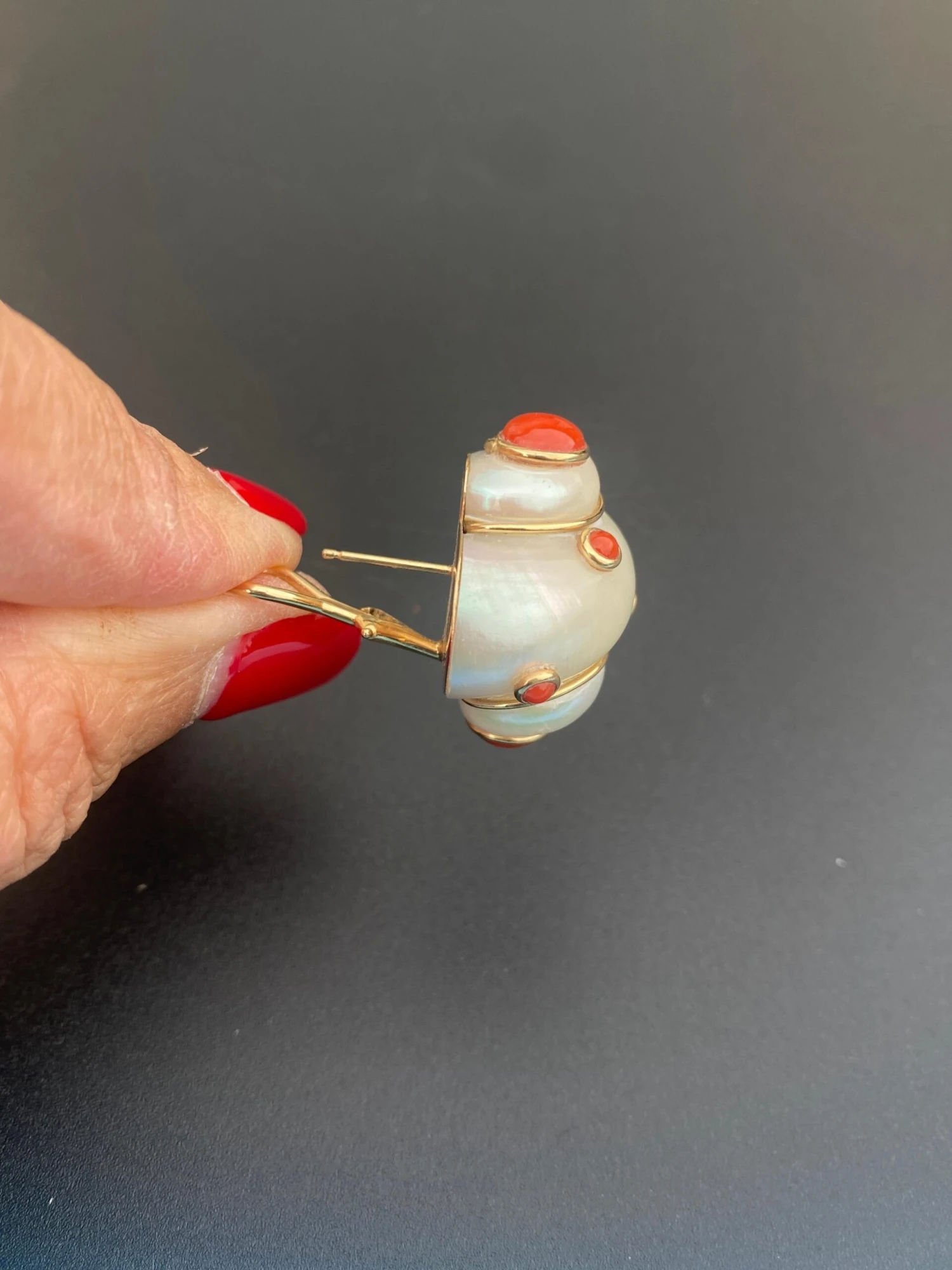 Unknown 14k Conch Shell Coral Pearl Earrings 8 Unknown 14k Conch Shell Coral Pearl Earrings – Image 6