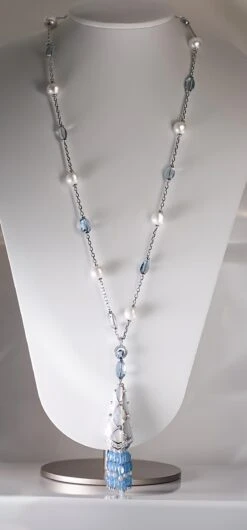 Unknown Gold Tassel Necklace With Australian Pearls, White Diamonds And Aquamarines -Mode Bijouterie Magasin 5 11 07 11 master