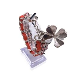 Chanel Orange Suede And Pink Tweed Chain Clover Charm Bracelet -Mode Bijouterie Magasin 5 master 21