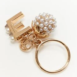 FENDI Gold Tone E Alphabet Pearl Spike Embellished Berry Charm Ring -Mode Bijouterie Magasin 5 master 23
