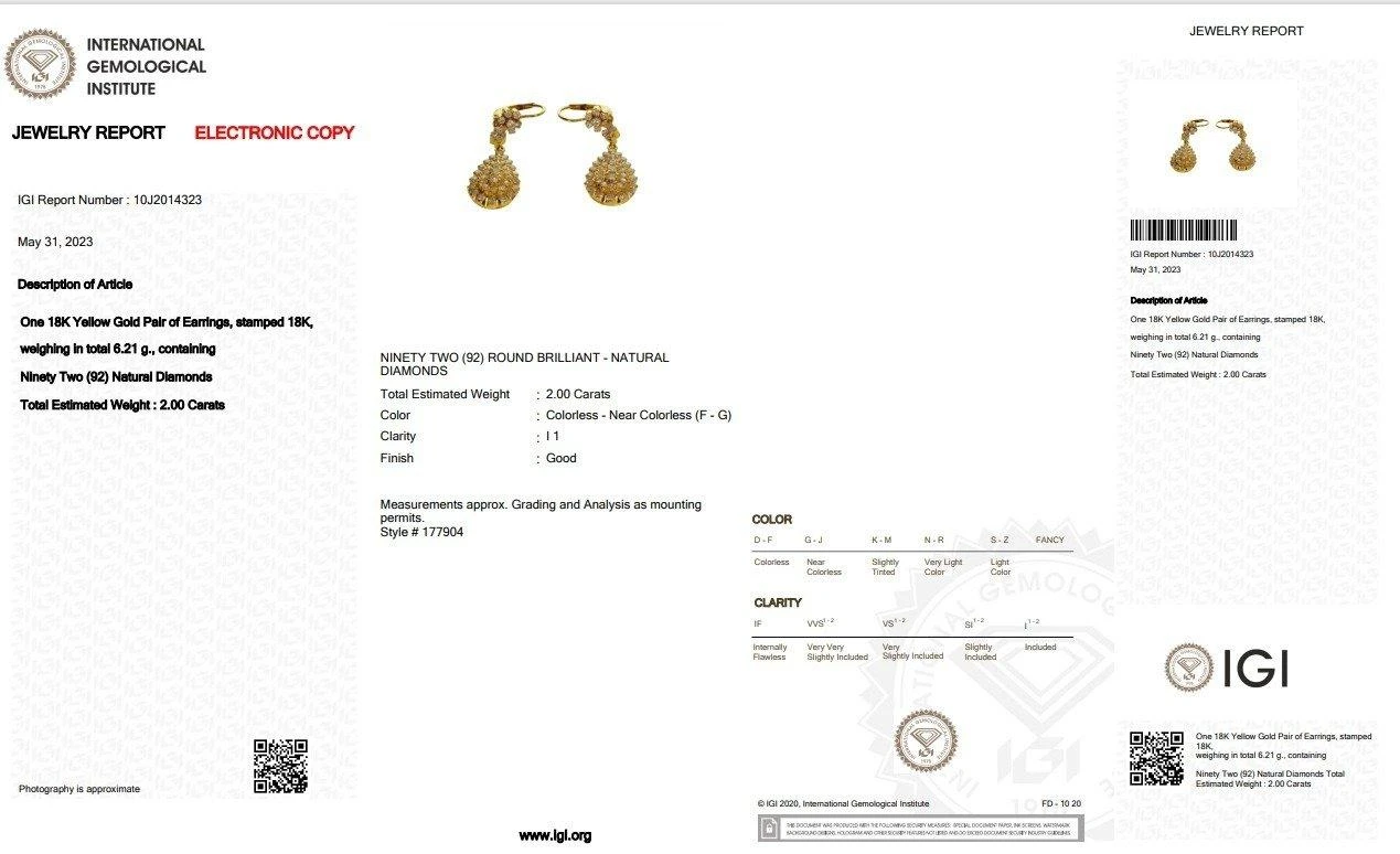 Marvelous 18k Yellow Gold Drop Earrings W/ 2ct Natural Diamonds IGI Certificate 4 Marvelous 18k Yellow Gold Drop Earrings W/ 2ct Natural Diamonds IGI Certificate – Image 2