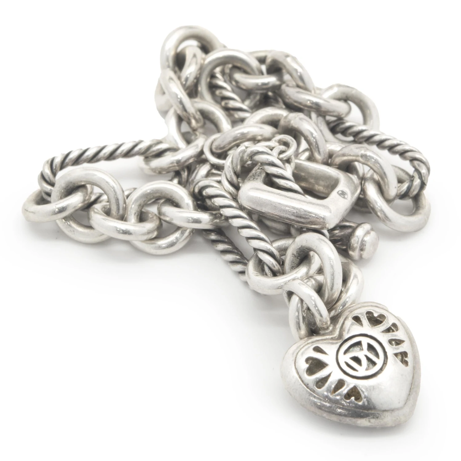 David Yurman Sterling Silver Cable Link Bracelet With Heart Dangle 6 David Yurman Sterling Silver Cable Link Bracelet With Heart Dangle – Image 4
