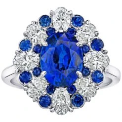 3.11 Carat Oval Blue Sapphire And Diamond Ring