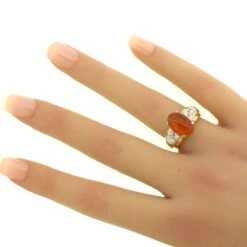 Unknown 4.32 Carat Gem Fire Opal Diamond Platinum & Gold Ring -Mode Bijouterie Magasin 60 master