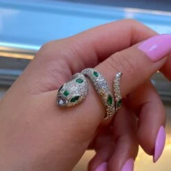 Unknown Platinum Green Emerald White & Fancy Color Diamond Snake Ring 4.45cttw -Mode Bijouterie Magasin 60db37bbeb76f35417c90c39 master