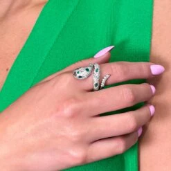 Unknown Platinum Green Emerald White & Fancy Color Diamond Snake Ring 4.45cttw -Mode Bijouterie Magasin 60dc95924e06fc428c1281e6 master