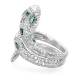 Unknown Platinum Green Emerald White & Fancy Color Diamond Snake Ring 4.45cttw -Mode Bijouterie Magasin 60e46a4874598962edc643ff master