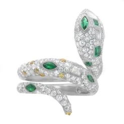 Unknown Platinum Green Emerald White & Fancy Color Diamond Snake Ring 4.45cttw -Mode Bijouterie Magasin 60e46a4874598962edc64405 master