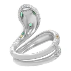 Unknown Platinum Green Emerald White & Fancy Color Diamond Snake Ring 4.45cttw -Mode Bijouterie Magasin 60e46a4874598962edc6440a master