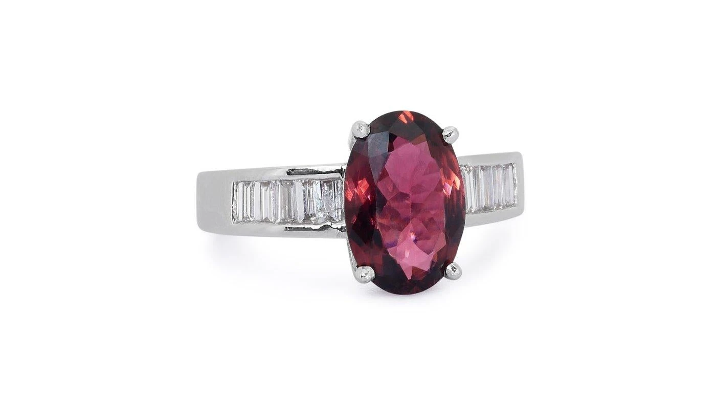 Marvelous 18k White Gold Ring W/ 4.3 Ct Tourmaline And Natural Diamonds IGI Cert 7 Marvelous 18k White Gold Ring W/ 4.3 Ct Tourmaline And Natural Diamonds IGI Cert – Image 5