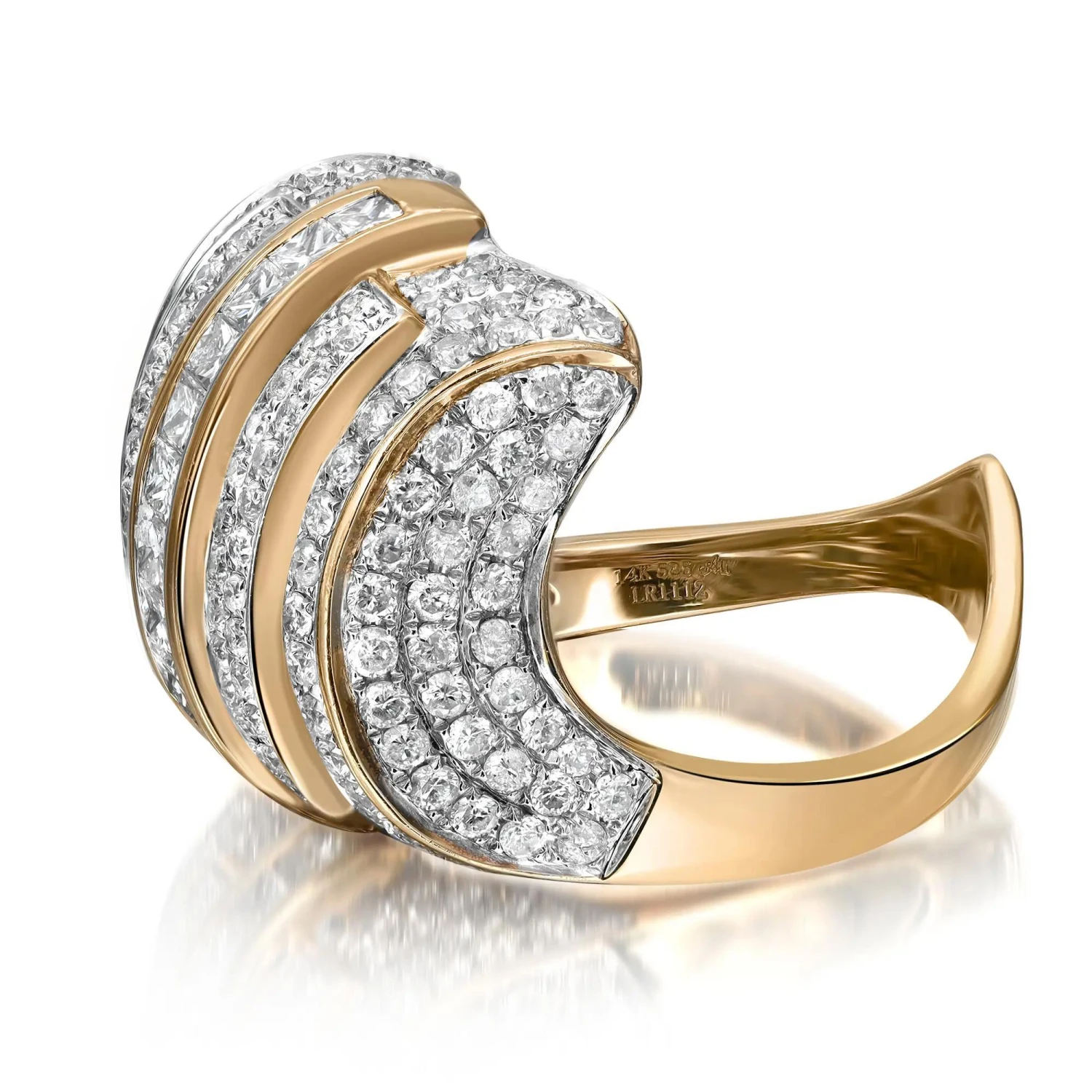 2.17cttw Princess And Round Cut Diamond Cocktail Ring 14k Yellow Gold 5 2.17cttw Princess And Round Cut Diamond Cocktail Ring 14k Yellow Gold – Image 3