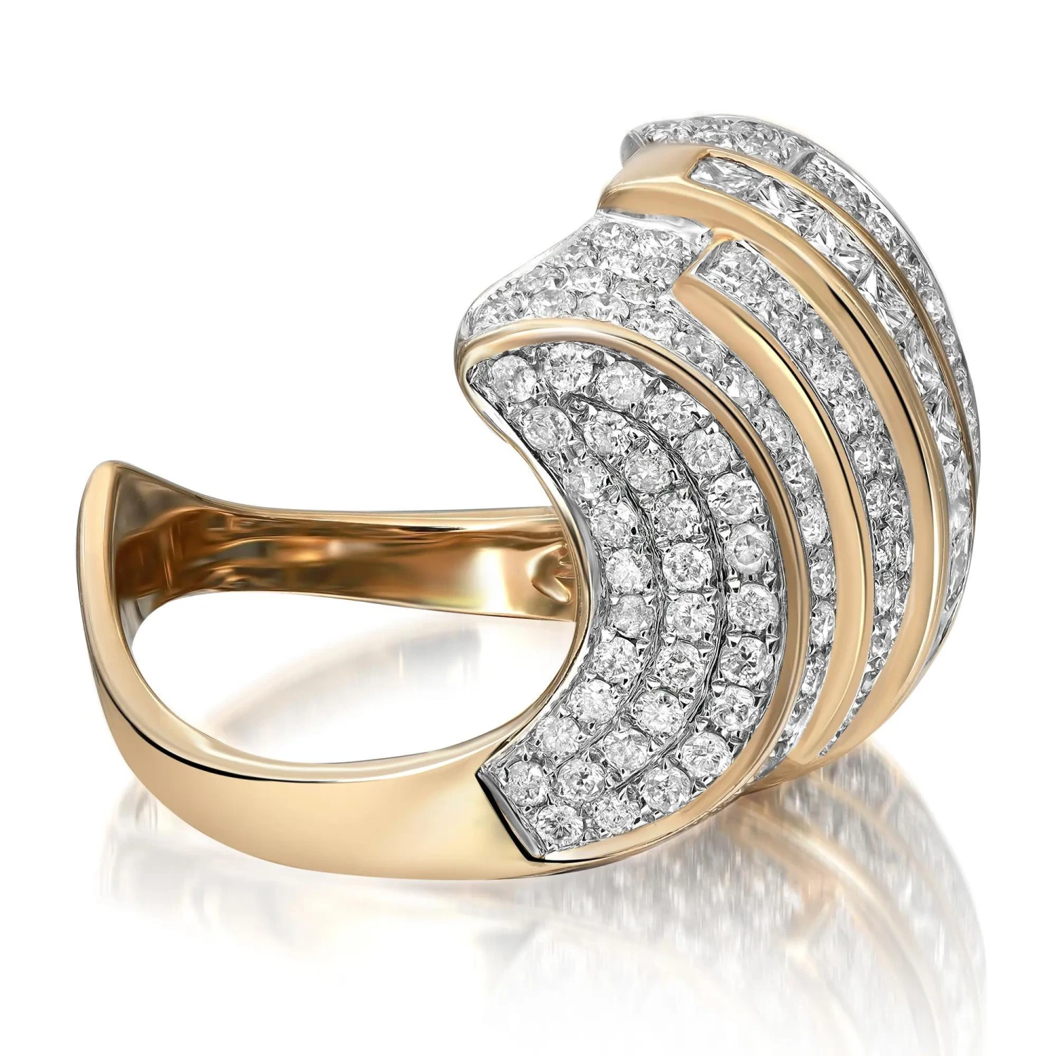 2.17cttw Princess And Round Cut Diamond Cocktail Ring 14k Yellow Gold 4 2.17cttw Princess And Round Cut Diamond Cocktail Ring 14k Yellow Gold – Image 2