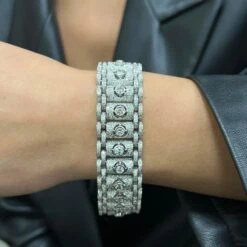 8.00cttw Antique Round Cut Diamond Wide Fancy Bracelet 18k White Gold 13 8.00cttw Antique Round Cut Diamond Wide Fancy Bracelet 18k White Gold -Mode Bijouterie Magasin 6453e161410362a320e0c0c6 master