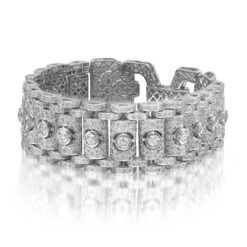 8.00cttw Antique Round Cut Diamond Wide Fancy Bracelet 18k White Gold 11 8.00cttw Antique Round Cut Diamond Wide Fancy Bracelet 18k White Gold -Mode Bijouterie Magasin 645aba7d2b50137aeb28122d master