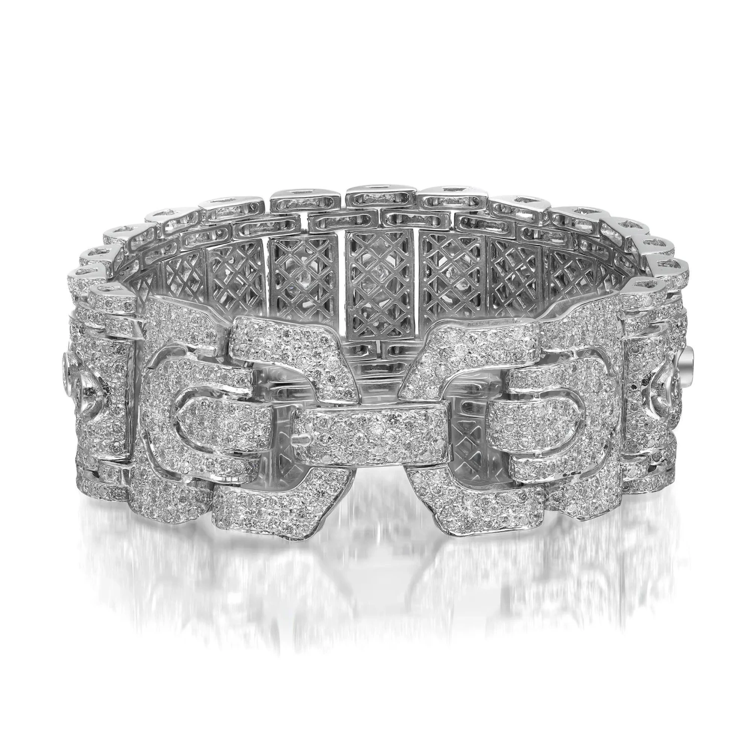 8.00cttw Antique Round Cut Diamond Wide Fancy Bracelet 18k White Gold 4 8.00cttw Antique Round Cut Diamond Wide Fancy Bracelet 18k White Gold – Image 2