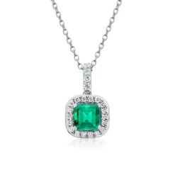 Halo Diamond And Emerald Pendant White Gold Drop Pendant Necklace -Mode Bijouterie Magasin 646AP 4WAE 002 master