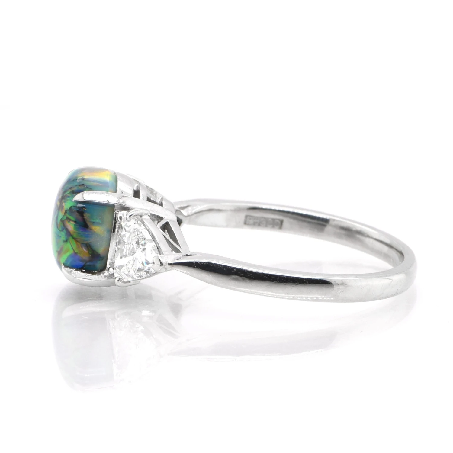 Unknown 1.97 Carat Lighting Ridge Black Opal & Diamond Three-Stone Ring Set In Platinum 6 Unknown 1.97 Carat Lighting Ridge Black Opal & Diamond Three-Stone Ring Set In Platinum – Image 4