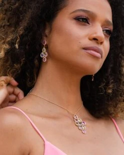 18 Karat Rose Gold Diamond Multi-Coloured Sapphire Drop Earrings -Mode Bijouterie Magasin 672B7664 2 master