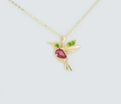 14k Gold Hummingbird Pendant With Rubies, Bird Pendant With Colored Gemstones -Mode Bijouterie Magasin 6 12 35 master 1