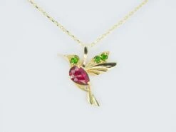 14k Gold Hummingbird Pendant With Rubies, Bird Pendant With Colored Gemstones -Mode Bijouterie Magasin 6 12 37 master