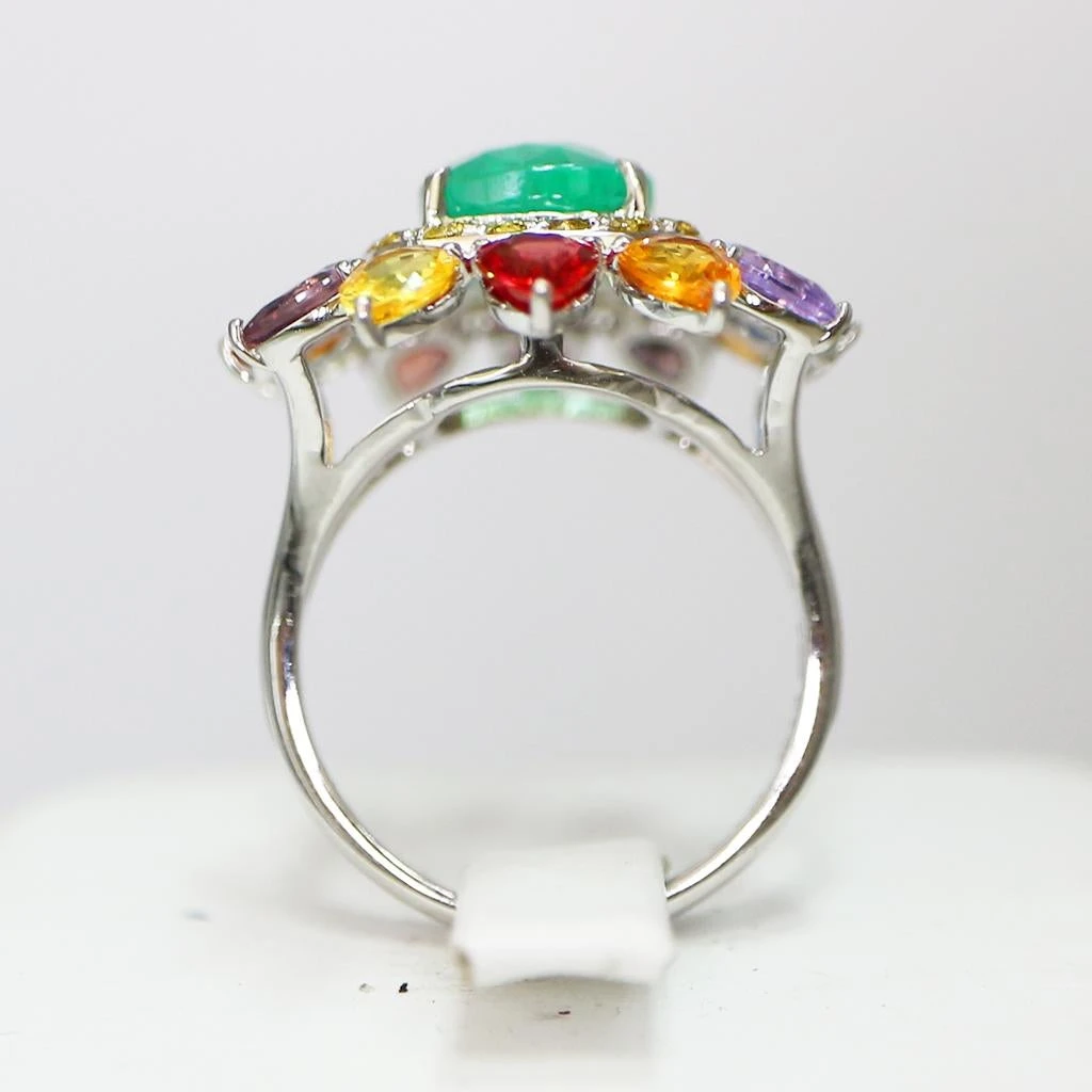 *Sales* IGI 18k 8.70 Ctw Emerald &Sapphires Antique Art Deco Engagement Ring 9 *Sales* IGI 18k 8.70 Ctw Emerald &Sapphires Antique Art Deco Engagement Ring – Image 7