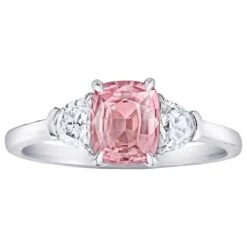 1.29 Carat Cushion Padparadscha Sapphire And Diamond Ring