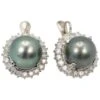 Unknown Tahitian South Seas Black Pearl Earrings With Diamond Surround -Mode Bijouterie Magasin 7049012 master