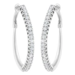 10K White Gold 1/2 Carat Diamond Hoop Earrings -Mode Bijouterie Magasin 70 5456W 4 master