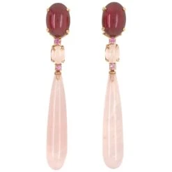 Unknown Garnet, Pink Topaz, Pink Quartz On Pink Gold 18 Karat Chandelier Earrings