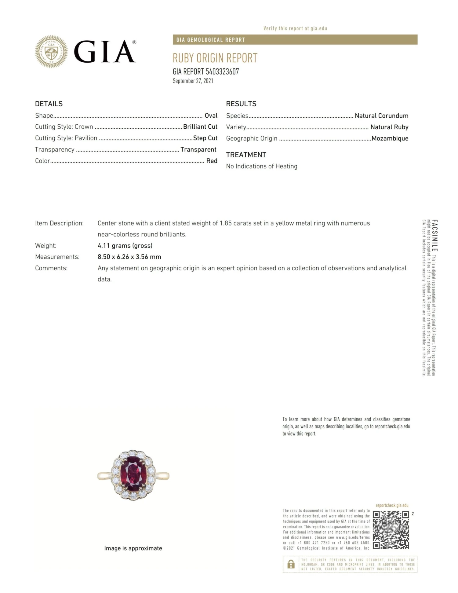 Unknown GIA Certified 1.85 Carat Natural No Heat Ruby 14k Yellow Gold Ring 6 Unknown GIA Certified 1.85 Carat Natural No Heat Ruby 14k Yellow Gold Ring – Image 4