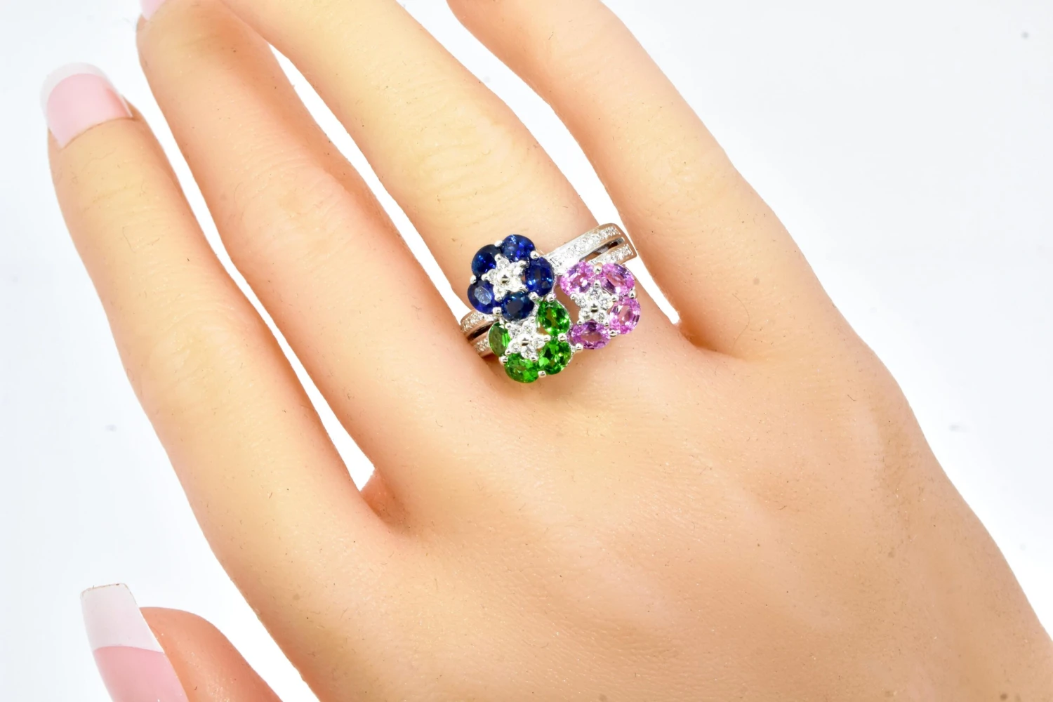 Blue And Pink Sapphire, Tsavorite And Diamond Fine White Gold Ring By LeVian 9 Blue And Pink Sapphire, Tsavorite And Diamond Fine White Gold Ring By LeVian – Image 7