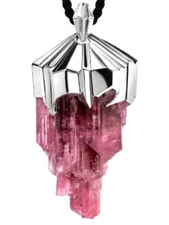 Large Rubellite Tourmaline Crysral Raw Silver Pendant