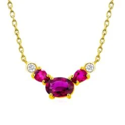 Three Burma Red Rubies Two Bezel Diamonds Yellow Gold Pendant Necklace 14 Three Burma Red Rubies Two Bezel Diamonds Yellow Gold Pendant Necklace -Mode Bijouterie Magasin 813 4WAR 2 master 1