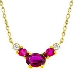 Three Burma Red Rubies Two Bezel Diamonds Yellow Gold Pendant Necklace 13 Three Burma Red Rubies Two Bezel Diamonds Yellow Gold Pendant Necklace -Mode Bijouterie Magasin 813 4WAR master