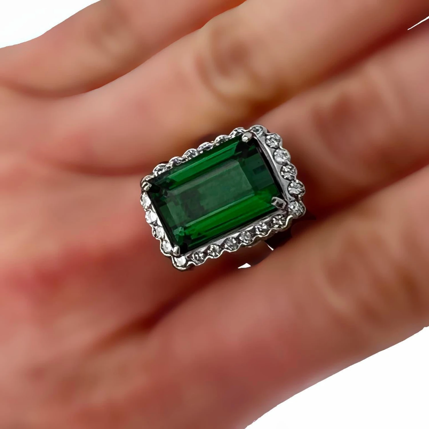 Unknown Platinum 10.45 Carat Tourmaline And Diamond Cocktail Ring 8 Unknown Platinum 10.45 Carat Tourmaline And Diamond Cocktail Ring – Image 6