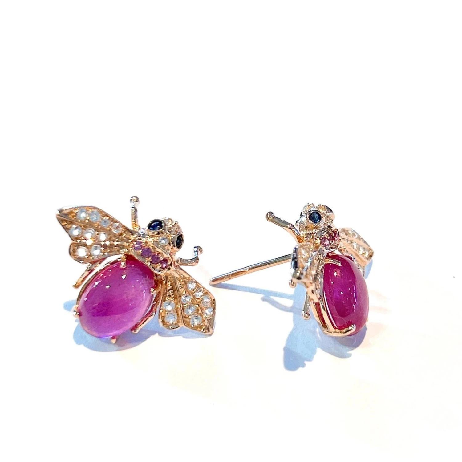 “Orient” Ruby Earrings With White Topaz & Blue Sapphire Set In 22k Gold 9 “Orient” Ruby Earrings With White Topaz & Blue Sapphire Set In 22k Gold – Image 7