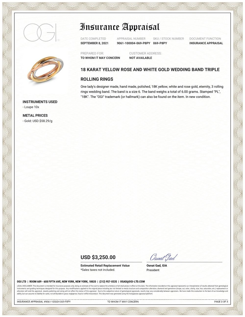 Three Eighteen Karat Tri Color Rolling Ring Band – Image 2